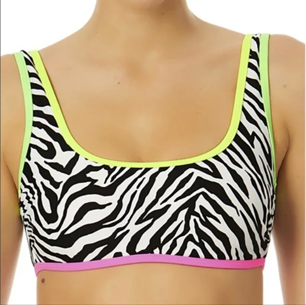 No Boundaries Zebra Print Bikini Top Tank Girls XL  Women's XS Neon Pink Green